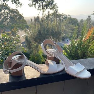 Aldo genuine leather, ankle strap block heel white